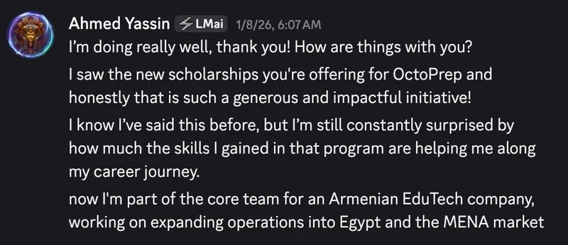 Ahmed Yassin testimonial screenshot